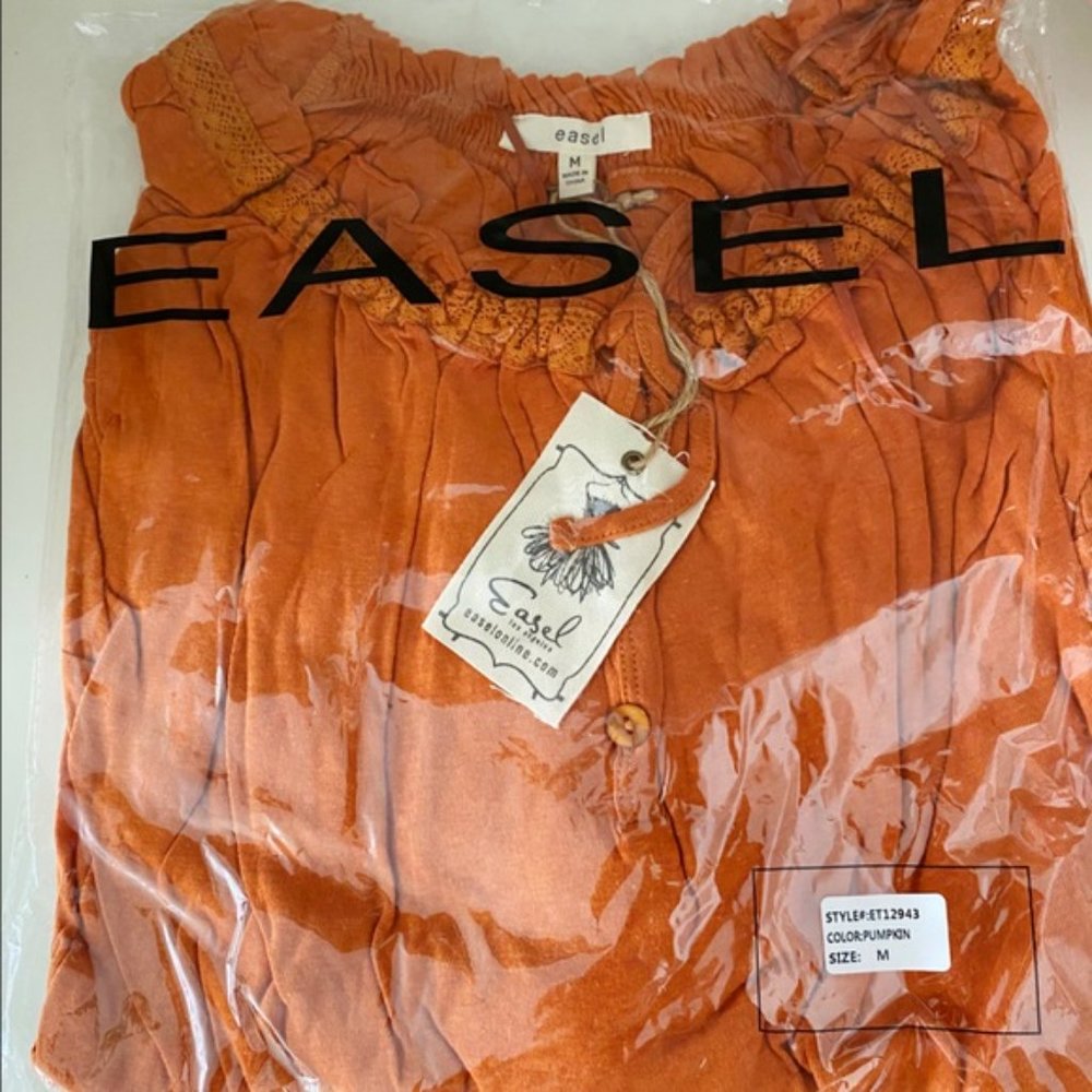 Easel Erica Long Sleeve Cotton Slub Henley Babydoll Tunic Pumpkin Orange Medium - Picture 13 of 14